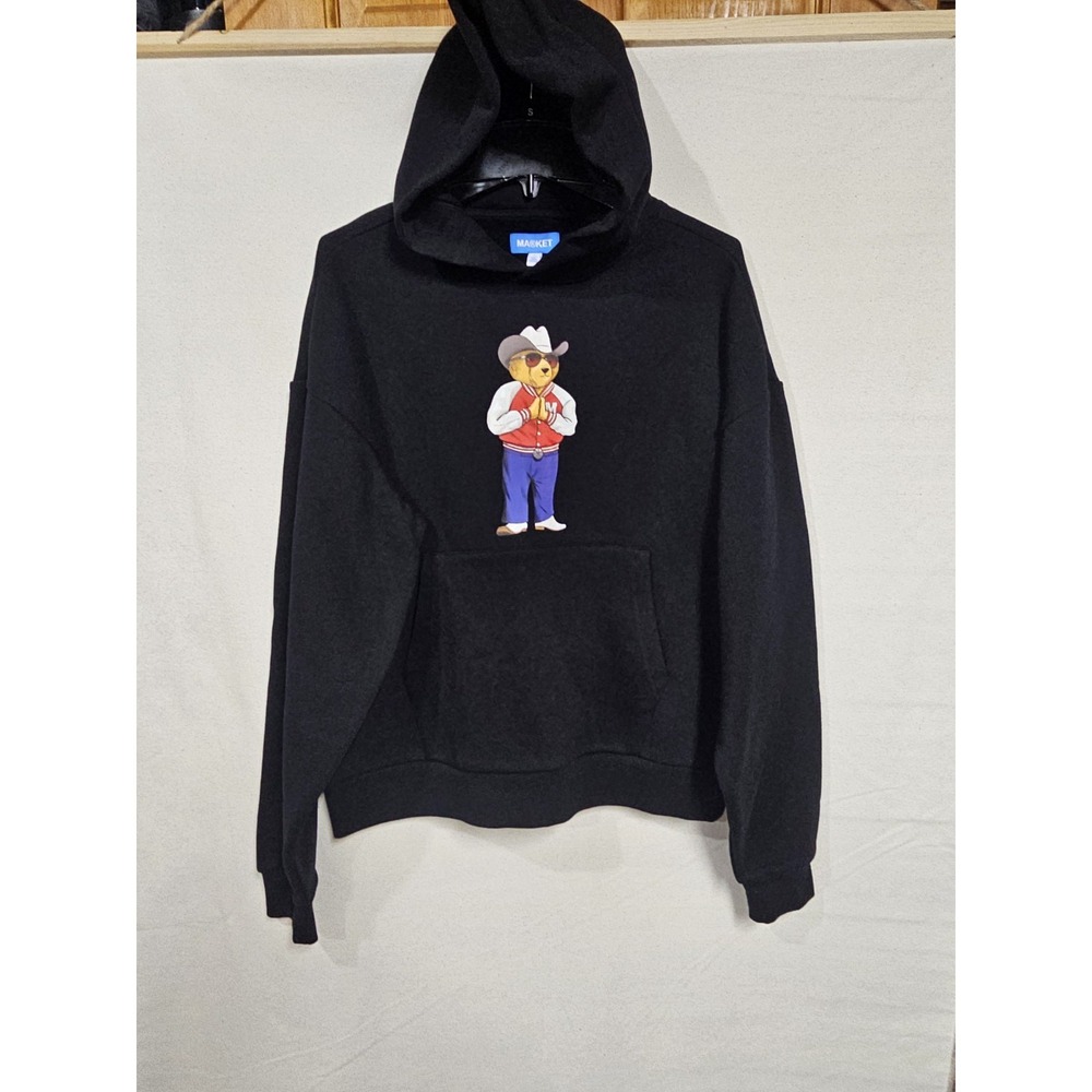Market Hee Haw‎ Near Mens Hooded Sweat Shirt  Size Small Pullover Black NWT